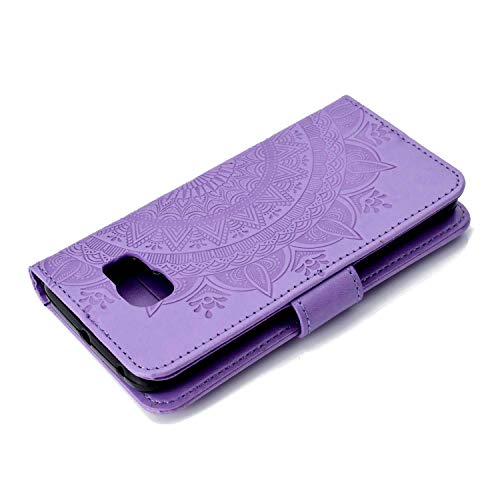 Case Galaxy S6 Edge, Bear Village PU Leather Embossed Design Case with Card Holder and ID Slot, Wallet Flip Stand Cover for Samsung Galaxy S6 Edge (#3 Purple) - Thumbnail 5