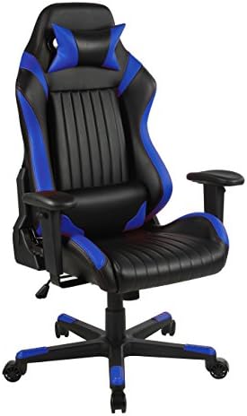 BLUESWORD PU Leather Office Chair Padding Computer Gaming Chair racing chair Ergonomic High-back Swivel Chair line design (Blue)