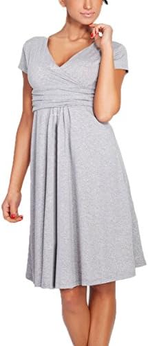 Women's Elegant V-Neck Ruched Waist Casual Maternity Cocktail Dress Gray,Large