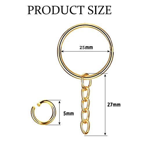 JEWMAY 100Pcs Split Key Chain Rings with Chain and Jump Rings Bulk for Crafts Supplies 1 Inch - Gold Color