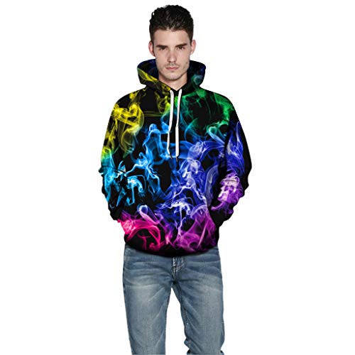 Jessie storee Helloween Hooded Sweatshirt Skeleton Smoke Print Pullover Hoodie Women Men Couples Unisex Horror Terror Sweatshirts Clothing Large Size Sweater Loose Baseball Uniform Tide,Black,XL