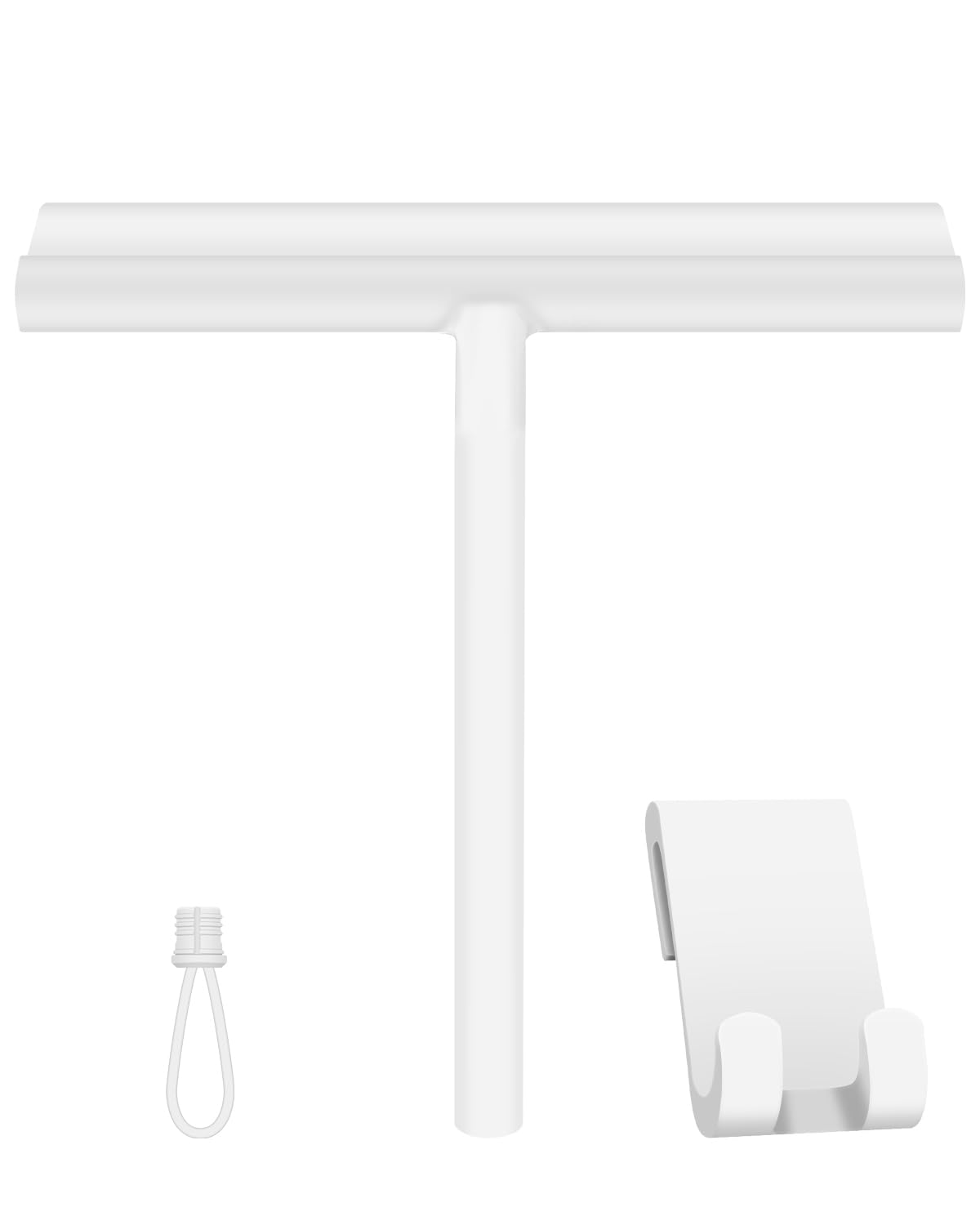 BROTOU Silicone Shower Squeegee with Hook & Lanyard, Window Glass Scraper, Mirror Screen Wiper, Multi Cleaner for Bathroom, Door, Car and Furniture (White, 8 Inch) — image 1