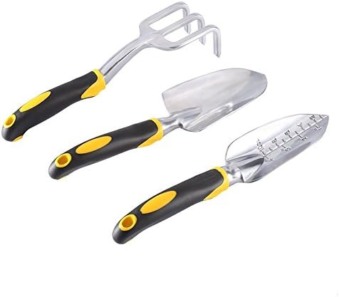 3 Piece Gardening Tools Set, Clover Star Garden Lawn Tool Including Trowel, Transplanter, Cultivator, Garden Tools with Heavy Duty Cast-aluminum Heads &amp; Ergonomic Handles
