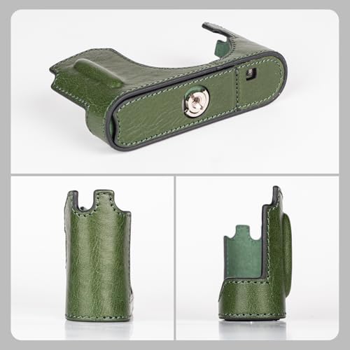 Muziri Kinokoo Protective Case for Leica D-Lux 8, Genuine Leather Case, Retro Style, Bottom Opening, Hand Grip Design - Green