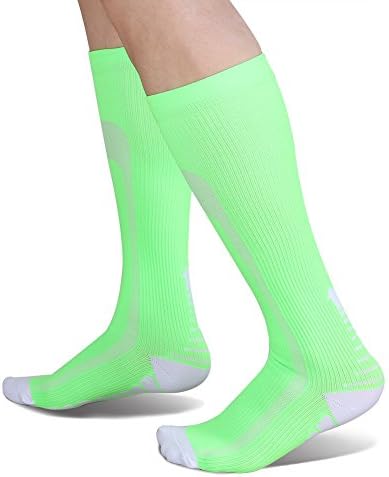 Compression Socks (1-4Pairs), 20-30 mmHg for Men & Women is Best Athletic & Medical for Running, Flight, Travel, Nurses,Edema, Varicose Veins, Maternity Pregnancy (（1Pair）Green & White Arrow, L/XL)
