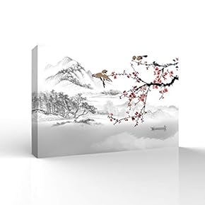 Canvas Wall Art Chinese Ink Landscape Painting Pictures Home Wall Decorations for Bedroom Living Room Paintings Canvas Prints Framed - 12x18 inches