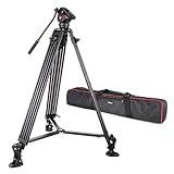 VILTROX VX-18M Professional Heavy Duty Video Camcorder Tripod with Fluid Drag Head and Quick Release Plate, 74" inch,Max Loading 10KG, with Carrying Bag,Horseshoe Shaped Bracket