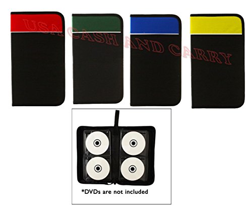 PrimeTrendz TM 72 Disc Capacity Cd / DVD Wallet in Black/red, Black/blue, Black/green or Black/yellow in Random Color