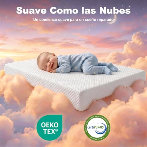 MAMAEASE Colchón de Cuna para Bebé, 15cm Colchón en Caja Esponja Foam De Alta Densidad, Firmeza Media, Impermeable y Transpirable, Funda Lavable a Máquina, 130 * 70CM