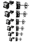 Jstyle 6 Pairs Stainless Steel Mens Womens Cubic Zirconia Stud Earrings Black Piercing 22G