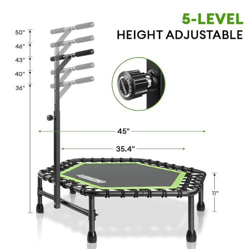ONETWOFIT 107/114cm Trampolín de Rebote para Adultos, Mini trampolín silencioso para Ejercicio en Interiores al Aire Libre, trampolín de Fitness con Rebote Bungee Verde