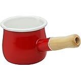YumCute Home Enamel Milk Pot , Small Enamel Saucepan Milk Pot Butter Warmer 4 Inch 17 Oz Enamel Small Sauce Pan with Wooden H