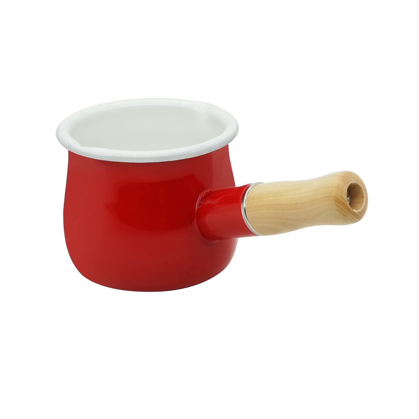 YumCute Home Enamel Milk Pan, Mini Butter Warmer 4 Inch 17 Oz Milk Pot Enamel Sauce Pan Milk Warmer Pot Small Cookware with Wooden Handle, Perfect Size for Heating Smaller Liquid Portions. (Red)