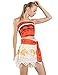 Quesera Women's Moana Costume Patterned Belt Tassel Skirt Set Outfit Halloween Cosplay Party Costume Red