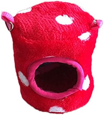 CricTeQleap Mini Pet House, Pet Hamster Squirrel House Bed Small Warm Winter Velvet Polka Dot Cotton Nest Red XS