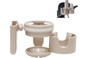 UIVXXUD 3-in-1 Stroller Cup Holder, Baby Stroller Accessories with Bottle Holder, Phone Mount, and Drink Caddy for Strollers, Perfect for Parents on The Go (Beige)