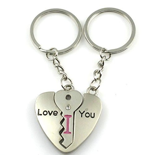 Samgo Romantic Stainless Steel Forever Love Key Heart to Heart Keychain Keyring Set for Couples Lovers Heart and Arrow Sweethearts "I Love You"