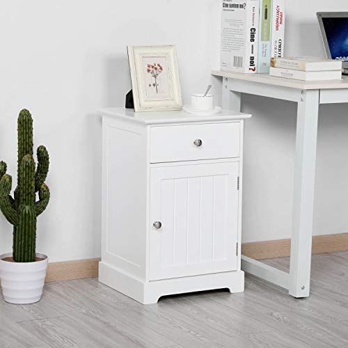 YAHEETECH Nightstand End Table with One Drawer and One Door, Wooden Accent Table Sofa Bed Side Storage Cabinet White