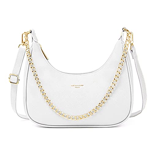 David Jones - Women's Shoulder Bag – Chain Shoulder Bag Imitation Leather Hard PU Leather – Small Crescent Hand Bag – Handbag Clutch Hobo Clutch Evening Crossbody Bag Trend – White