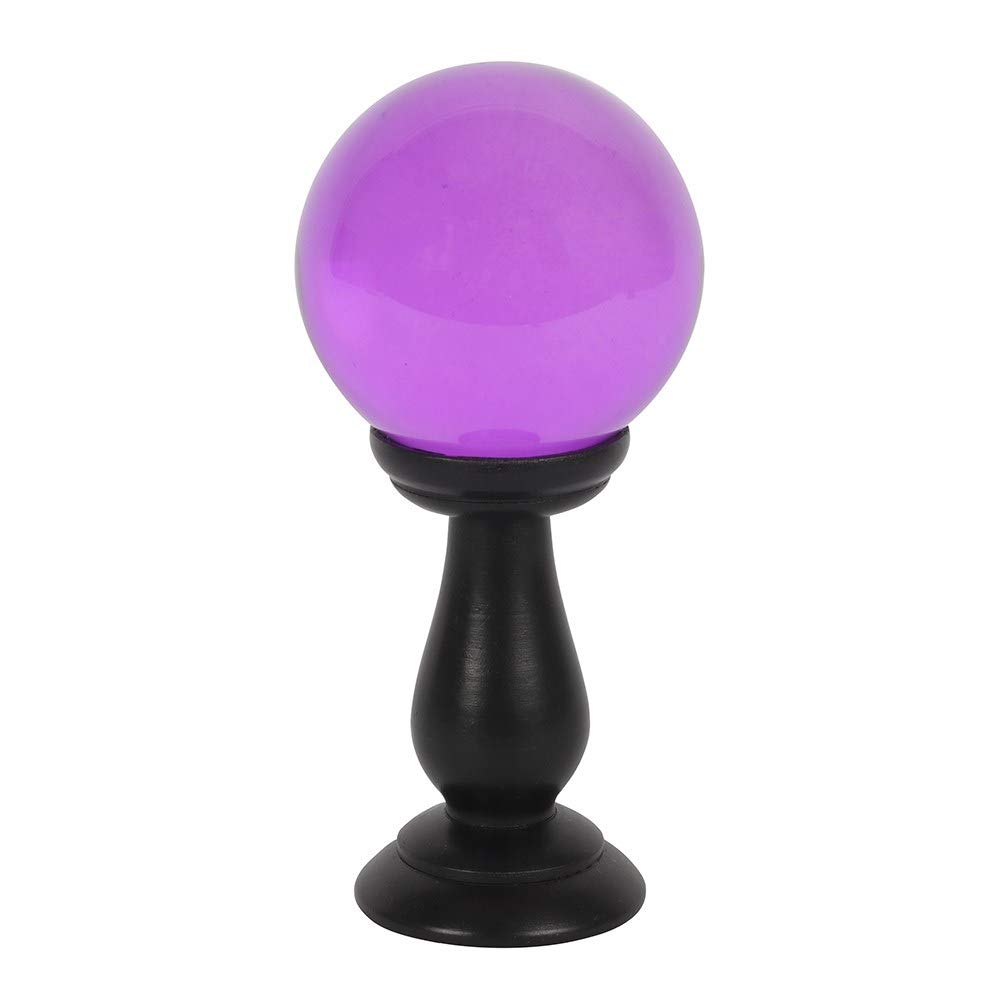 Enchanting Small Purple Crystal Ball on Black Wooden Stand - 19.5cm x 9cm (1 Pc.) - Powerful Fortune Telling and Scrying Tool, Captivating Table Décor for Halloween