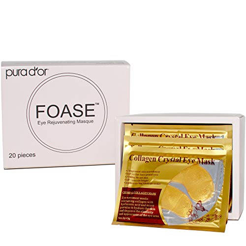 Foase Collagen Under Eye Patches – 24K Gold Hyaluronic Treatment Mask for Dark Circles, Eye Bags & Puffiness – 100% Natural Pads – 20 Pairs (Packaging may vary)