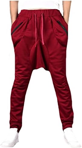 xiaokong Mens Pure Colour Fine Cotton Hiphop Dance Sport Harem Pants Wine Red XL