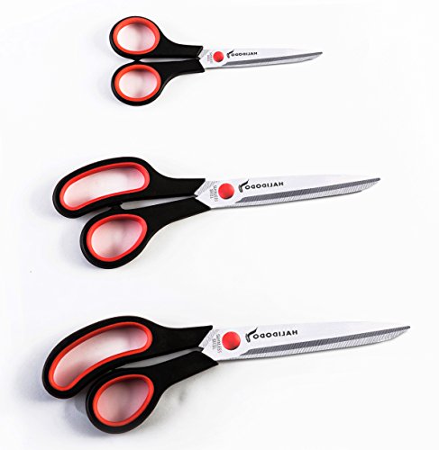 Left Handed Office Scissors Sewing Fabric Scissors Sharp Shears Titanium Blades with Comfort Grip and Durable Design, 3 scissors set - small, medium and large …