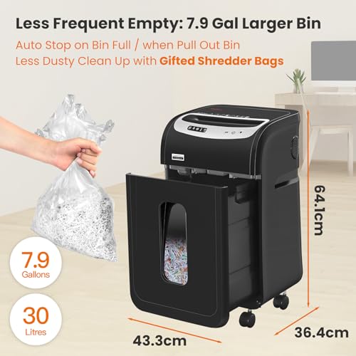 VidaTeco Cross Cut Paper Shredder Heavy Duty, 20-Sheet 60 Mins Running Shreds Paper/Card/Staple/Clip Paper Shredder for Home Office Use, P-4 AUTO Jam Proof(ETL) 30L Pullout Bin and 4 Casters