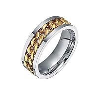 bromrefulgenc Punk Men Women Unisex Stainless Steel Chain Inlaid Finger Ring Band Jewelry Gift Gold 10