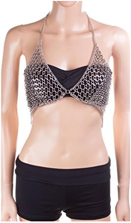 {CN1512 StyleNo1} Women's Fancy Bra Body Chain Sexy Body Jewelry Bikini Bra Chain Party Body Chain (SILVER)