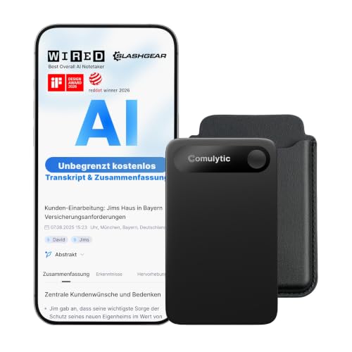 Comulytic Note Pro AI Digital Voice Recorder with Unlimited Transcription & Summary, Recorder with Write Function, 113 Languages, Voice Recorder for Meetings, Lectures, Black
