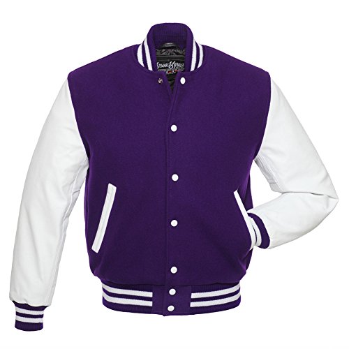 Letterman Jacket - Purple & White - Varsity Jacket Leather & Wool LT