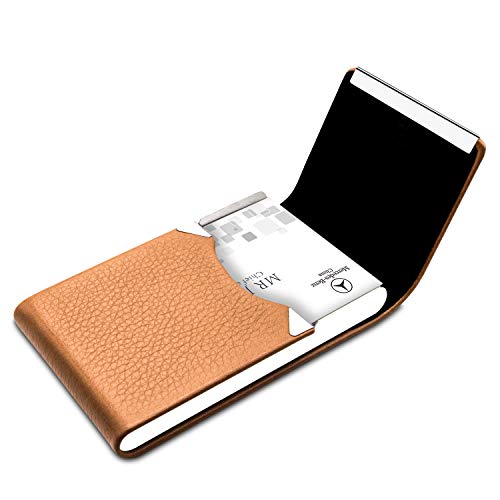 image for Padike Leather Business Card Holder Metal Business Card Case Slim Prof