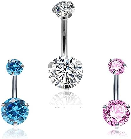 HQSHOP 3-6 PCS 14G Stainless Steel Belly Button Rings for Women CZ Screw Navel Barbell Stud Body Piercing Jewelry (3 Pcs Bluel+Clear+Pink)