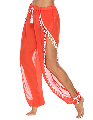 Blingfit Women's Fashion Sheer Pom Pom Trim Kaftan Chiffon Swimwear Beach Cover Up XL - Thumbnail 2