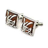 PenSee Unique Stainless Steel & Rosewood Floral Cufflinks for Men with Gift Box