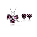 The Starry Night Meet Happiness Heart Purple Crystal Diamond Accented Four Leaf Clover Pendant Silver Necklace