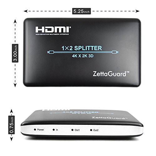 ZettaGuard 4K 1x2 HDMI Splitter 1 in 2 Out Digital 1 x 2 HDMI Splitters Signal Distributor with Full HD 4K x 2K, 3840 × 2160, 3D Support(One Input to Two Outputs)