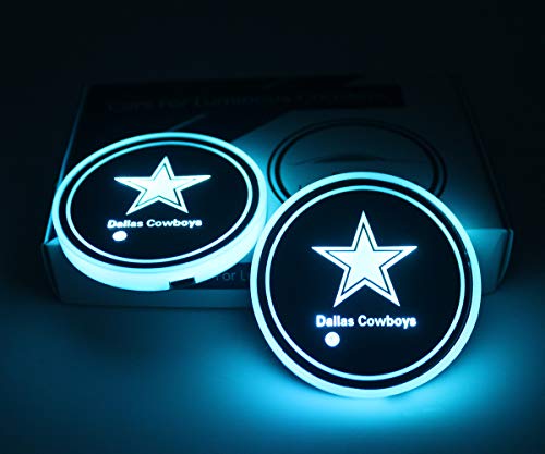 2pcs LED Car Cup Holder Lights for NFL-Dallas Cowboys, 7 Colors Changing USB Charging Mat Luminescent Cup Pad, LED Interior Atmosphere Lamp,We are More Loyal Fans