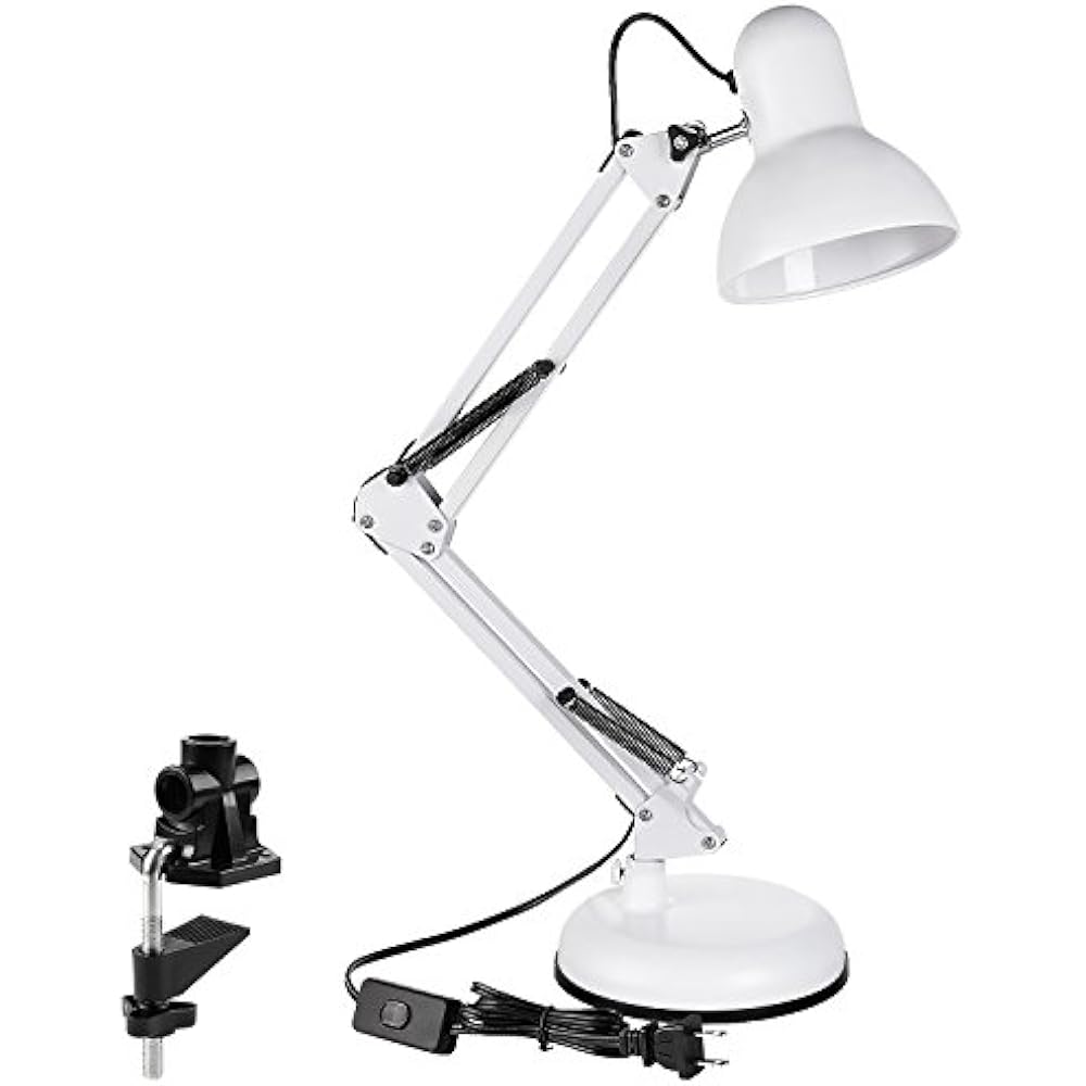 Metal Swing Arm Desk Lamp, Interchangeable Base Clamp, Classic