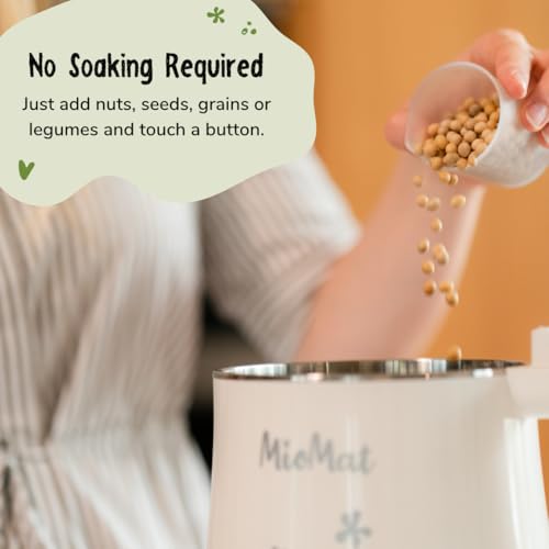 MIOMAT 8IN1 PLANT BASED MILK MAKER | MAKE 40OZ OF NATURAL ALMOND MILK, SOY MILK, OAT MILK, COCONUT MILK, AND MORE … + SOUPS, PORRIDGES, SMOOTHIES, PURÉES… | AUTOMATICALLY, AT THE TOUCH OF A BUTTON