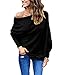 GOLDSTITCH Women's Off Shoulder Batwing Sleeve Loose Pullover Sweater Knit Jumper Oversized Tunics Top Black