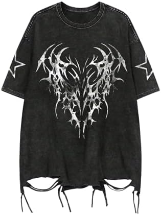 Pbkabiug Y2K Tshirt Long Sleeve Faux Two Piece Harajuku Loose Punk