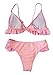 TeeDoc Womens Ruffles Cute Bikini Set Pink Grey Two Piece Bathing Suit (M US2-4, Pink)