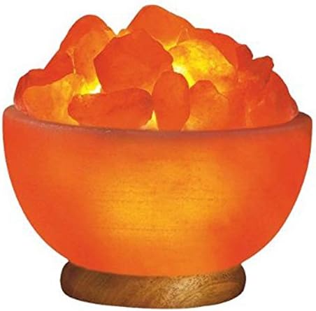 Himalayan Bowl Lamp with Healing Salt Chunk Crystals, w/100% Neem Wood Base (8-10lbs) (Bowl with natural Crystal Chunks)