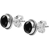 Gemstone Stud Post Earrings, 925 Sterling Silver Gemstone Earring 6 MM Round Girls Women Gift