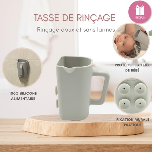 cozzeo Foldable Baby Bathtub with Baby Care Kit - Bath Toys and Rinse Cup - Foldable Bath Tub with Stable Stand - 9-in-1 Complete Bath Kit
