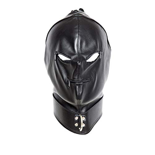 PU Leather Hearing Deprivation Bondage Restraint Mask Hood for Adult Couple Gift