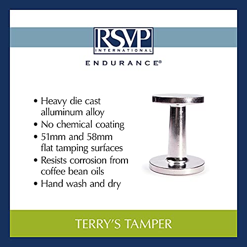 RSVP International Espresso Coffee Kitchen Tool Home and Commercial Use, Dual Sided Tamper, Aluminum Alloy