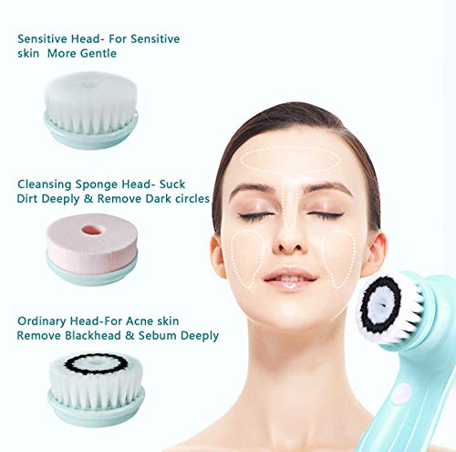 Facial Cleanser Brush, 3 in 1 Electric Rotating Facial Cleansing Brush USB Rechargeable Sonic Face Cleaners Scrubber SPA Skin Care Tool Beauty Instrument - Thumbnail 2
